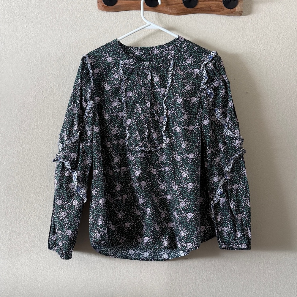 J. Crew Liberty Fabric Floral Ruffle 100% Cotton Blouse Mixed Franklyn size M